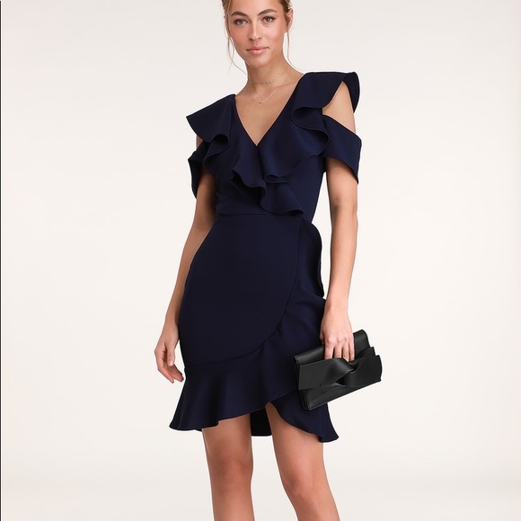 Lulus Dresses & Skirts - Lulu’s Elliana Navy Blue Ruffled Bodycon Dress